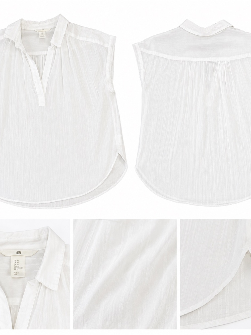 H&M White Sleeveless Split-V Notch Blouse